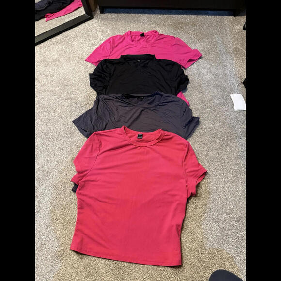 LOT OF 4 SHEIN Bae Short Sleeve Tees Pink Black Gray - Picture 1 of 7